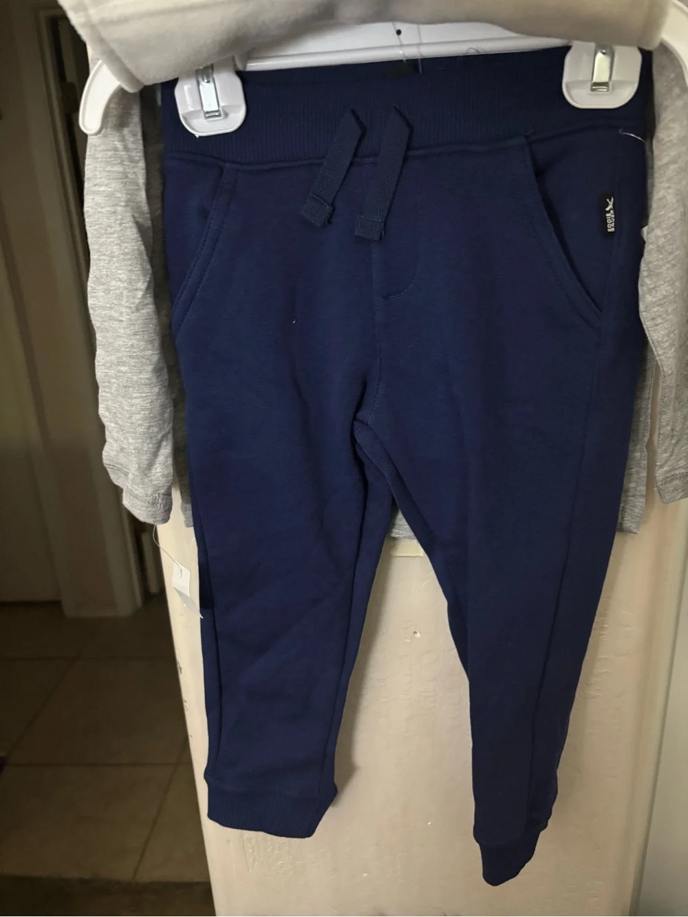 NWT Eddie Bauer Cream Fleece Vest, Navy Sweats, and gray long sleeve- Size 3T